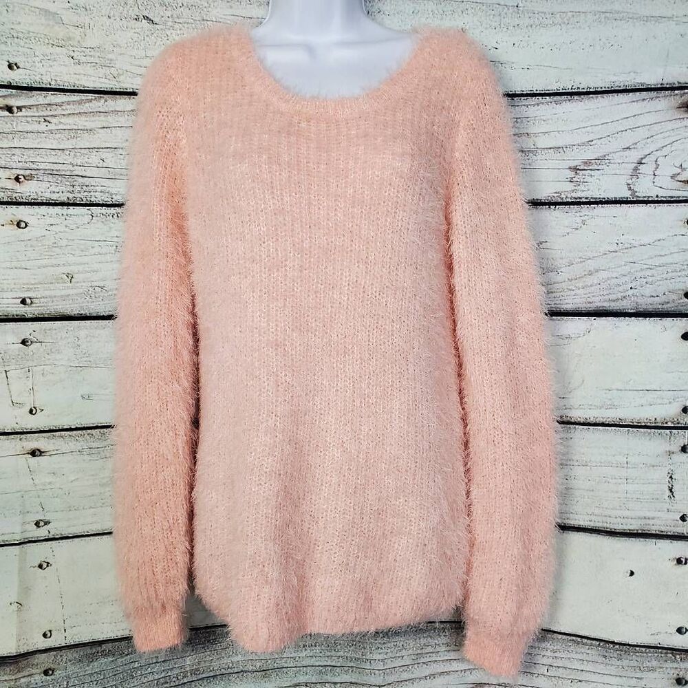 Madison Lilly Women’s Fuzzy Pink Eyelash Sweater, M